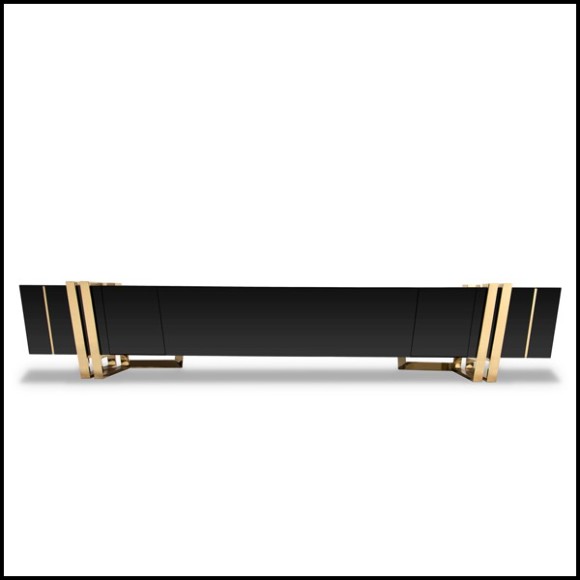 TV Sideboard with black nero marquina marble top and solid black lacquered wood frame 164-Partenon