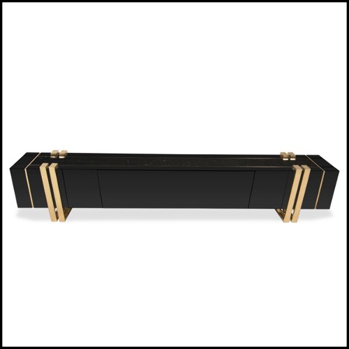 TV Sideboard with black nero marquina marble top and solid black lacquered wood frame 164-Partenon