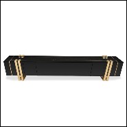 TV Sideboard with black nero marquina marble top and solid black lacquered wood frame 164-Partenon