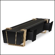 Meuble TV avec plateau en marbre noir Nero Marquina et structure en bois massif laqué noir 164-Partenon