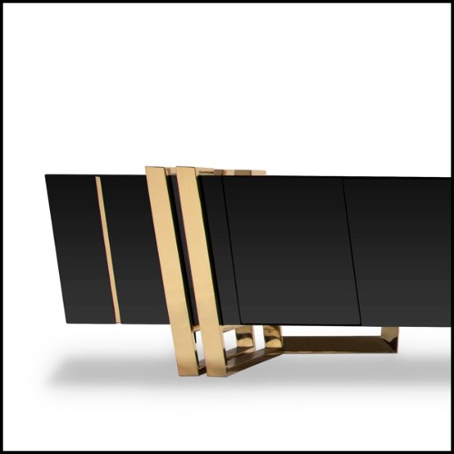 TV Sideboard with black nero marquina marble top and solid black lacquered wood frame 164-Partenon