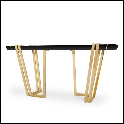 Console table with structure in polished brass and central top in Nero Marquina marble 164-Partenon