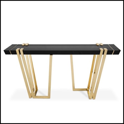 Console table with structure in polished brass and central top in Nero Marquina marble 164-Partenon