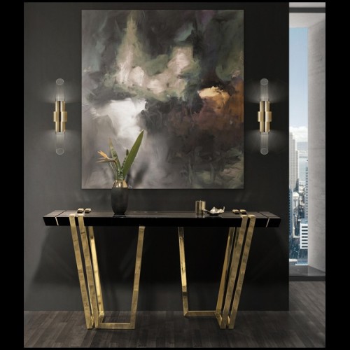 Console table with structure in polished brass and central top in Nero Marquina marble 164-Partenon
