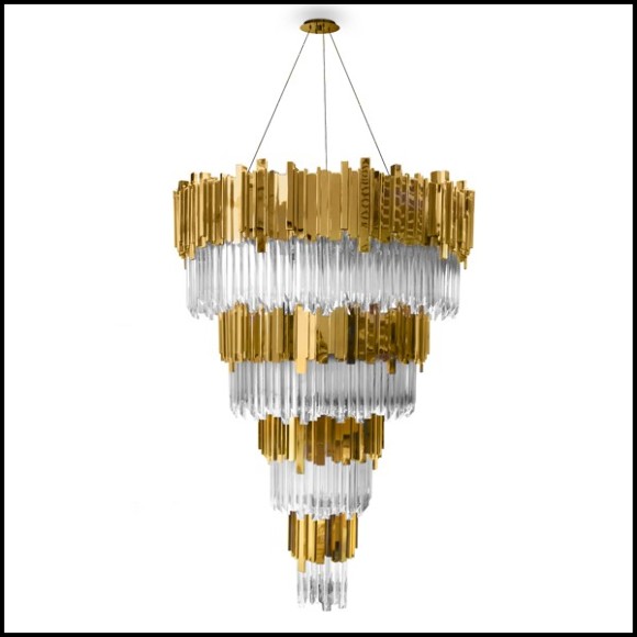 Chandelier with crystal glass and gold plated polished brass pendants 164-Ambassador