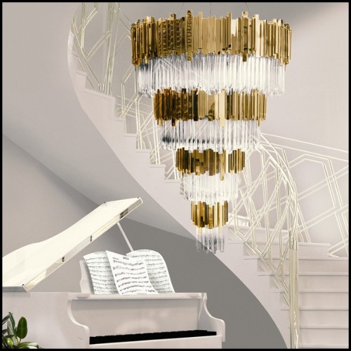 Chandelier with crystal glass and gold plated polished brass pendants 164-Ambassador
