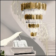Chandelier with crystal glass and gold plated polished brass pendants 164-Ambassador