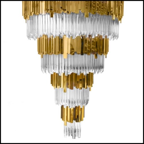 Lustre avec pendentifs en verre cristal et laiton poli plaqué Gold 164-Ambassador