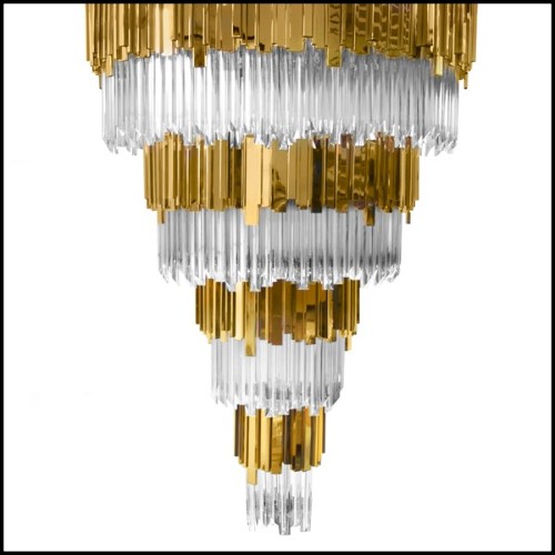 Chandelier with crystal glass and gold plated polished brass pendants 164-Ambassador