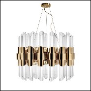 Suspension with gold plated polished brass structure and ribbed crystal glass cylinders 164-Vitta Gold Round