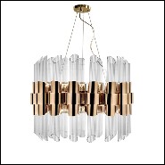 Suspension with gold plated polished brass structure and ribbed crystal glass cylinders 164-Vitta Gold Round