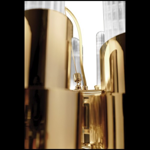 Suspension with gold plated polished brass structure and ribbed crystal glass cylinders 164-Vitta Gold Round