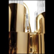 Suspension with gold plated polished brass structure and ribbed crystal glass cylinders 164-Vitta Gold Round