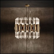 Suspension with gold plated polished brass structure and ribbed crystal glass cylinders 164-Vitta Gold Round