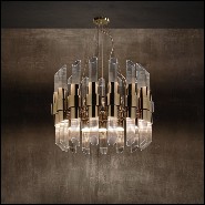 Suspension with gold plated polished brass structure and ribbed crystal glass cylinders 164-Vitta Gold Round