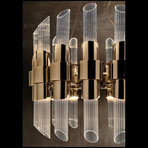 Suspension avec structure en laiton poli plaqué Gold et cylindres en verre cristal strié 164-Vitta Gold Round