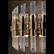 Suspension with gold plated polished brass structure and ribbed crystal glass cylinders 164-Vitta Gold Round