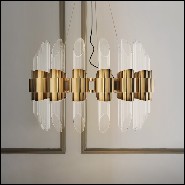 Suspension with gold plated polished brass structure and ribbed crystal glass cylinders 164-Vitta Gold Round