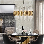Suspension with gold plated polished brass structure and ribbed crystal glass cylinders 164-Vitta Gold Round