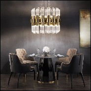 Suspension with gold plated polished brass structure and ribbed crystal glass cylinders 164-Vitta Gold Round