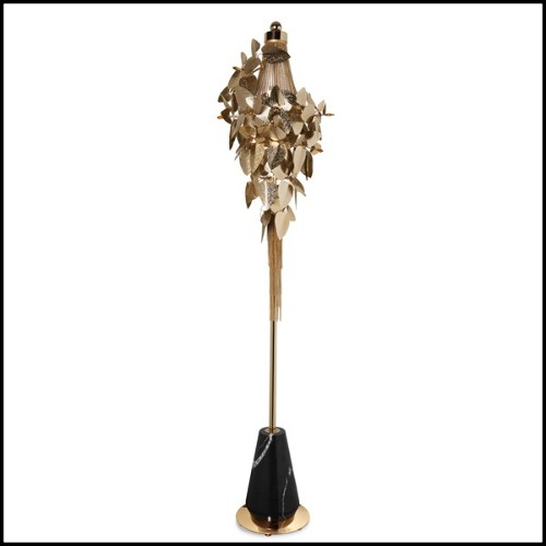 Lampadaire avec feuilles plaqués Gold et cristaux Swarovski ambrés 164-Crown Leaves