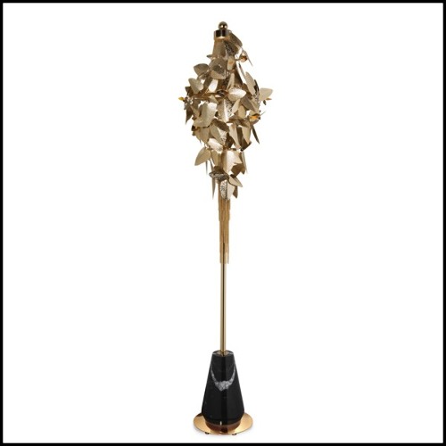 Lampadaire avec feuilles plaqués Gold et cristaux Swarovski ambrés 164-Crown Leaves