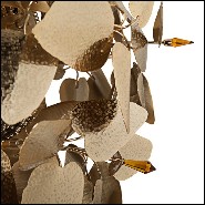 Floor lamp with leaves in gold plated hand-hammered with amber Swaroski crystals 164-Crown Leaves