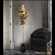 Floor lamp with leaves in gold plated hand-hammered with amber Swaroski crystals 164-Crown Leaves