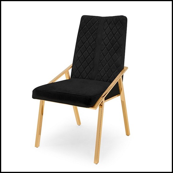 Chair with structure in gold metal finish covered with velvet quilted fabric in black finish 162-Rossario