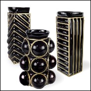 Vase with handblown black glass and brass structure around 104-Enlace Black