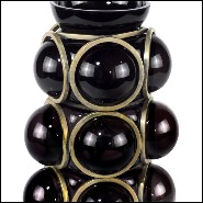 Vase en verre noir soufflé à la main entouré d'une structure en laiton 104-Enlace Spheres