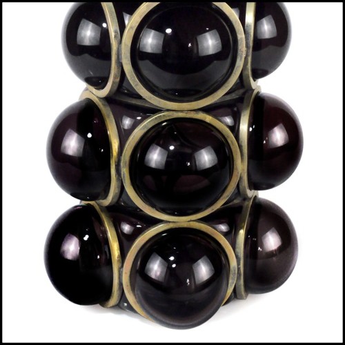 Vase with handblown black glass surrounded by a brass structure 104-Enlace Spheres
