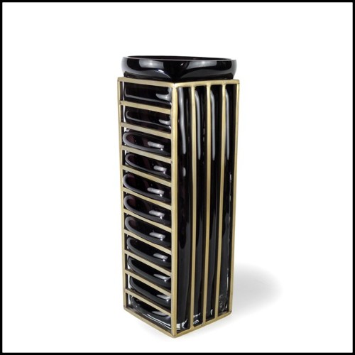 Vase with handblown black glass surrounded by a brass structure 104-Enlace Rectangular