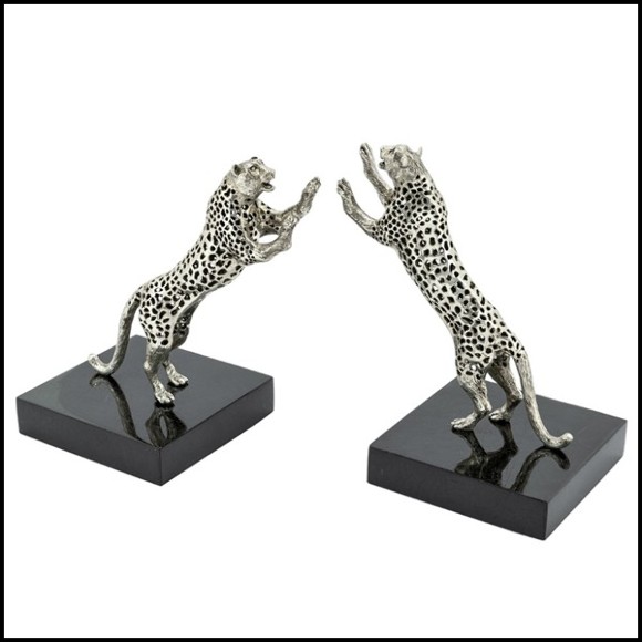 Serre livre en laiton argenté sur la base brillante noire polie 162-Leopard Set
