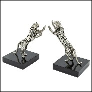 Serre livre en laiton argenté sur la base brillante noire polie 162-Leopard Set