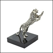Bookend in silver plated brass on black polished glossy base 162-Leopard Set