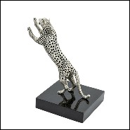 Bookend in silver plated brass on black polished glossy base 162-Leopard Set