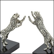 Serre livre en laiton argenté sur la base brillante noire polie 162-Leopard Set