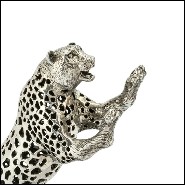 Bookend in silver plated brass on black polished glossy base 162-Leopard Set