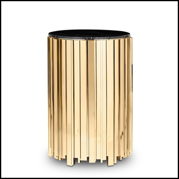 Side table with structure in gold plated brass and black marble top 164-Partenon