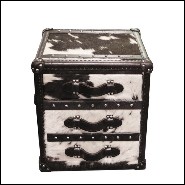 Coffre avec structure en bois massif recouvert de cuir de vachette noir et blanc 35-Cowhide Cube