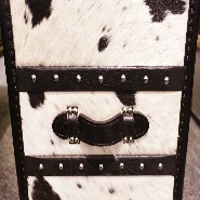 Chest with structure in solid wood and covered with natural black and white cowhide 35-Cowhide Cube