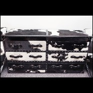 Coffre avec structure en bois massif recouvert de cuir de vachette noir et blanc 35-Cowhide Long