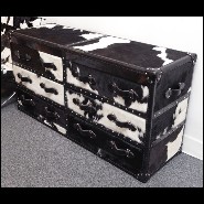 Coffre avec structure en bois massif recouvert de cuir de vachette noir et blanc 35-Cowhide Long