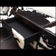 Coffre avec structure en bois massif recouvert de cuir de vachette noir et blanc 35-Cowhide Long