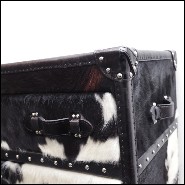 Coffre avec structure en bois massif recouvert de cuir de vachette noir et blanc 35-Cowhide Long