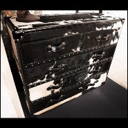 Coffre avec structure en bois massif recouvert de cuir de vachette noir et blanc 35-Cowhide High