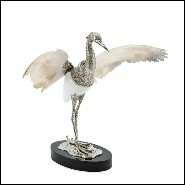 Sculpture of heron bird on black base with silver plated structure PC-Shell Wings