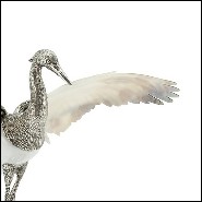 Sculpture of heron bird on black base with silver plated structure PC-Shell Wings