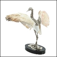 Sculpture of heron bird on black base with silver plated structure PC-Shell Wings